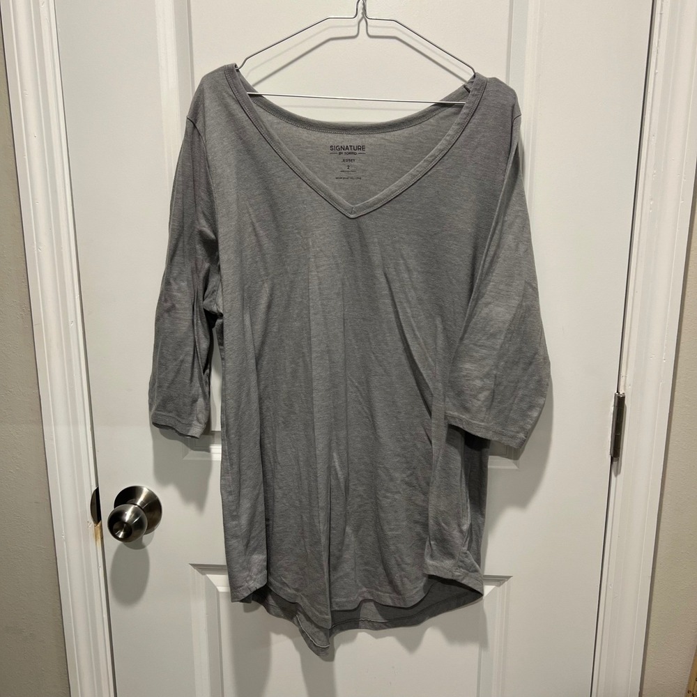 Torrid Women V-Neck Top Jersey 3/4 Sleeve Gray 2